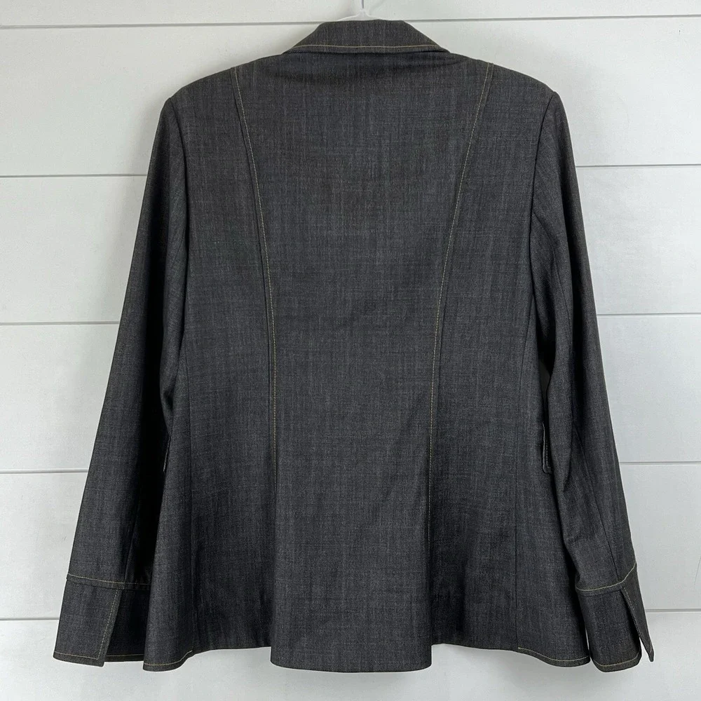 Lafayette 148 New York Blazer Women 8 Wool Contrast‎ Stitch Charcoal Chambray